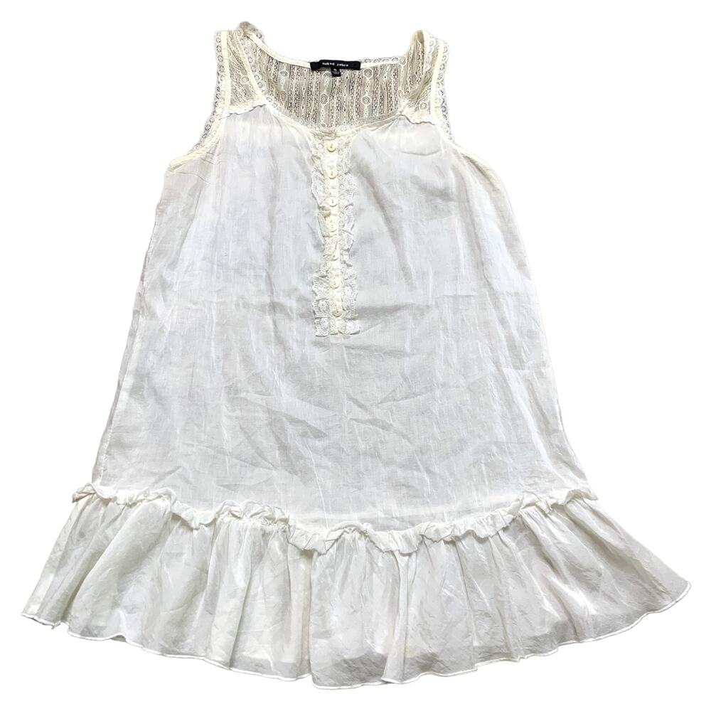 Naked Zebra White Flare Tank Top Tunic Small Silk Blend